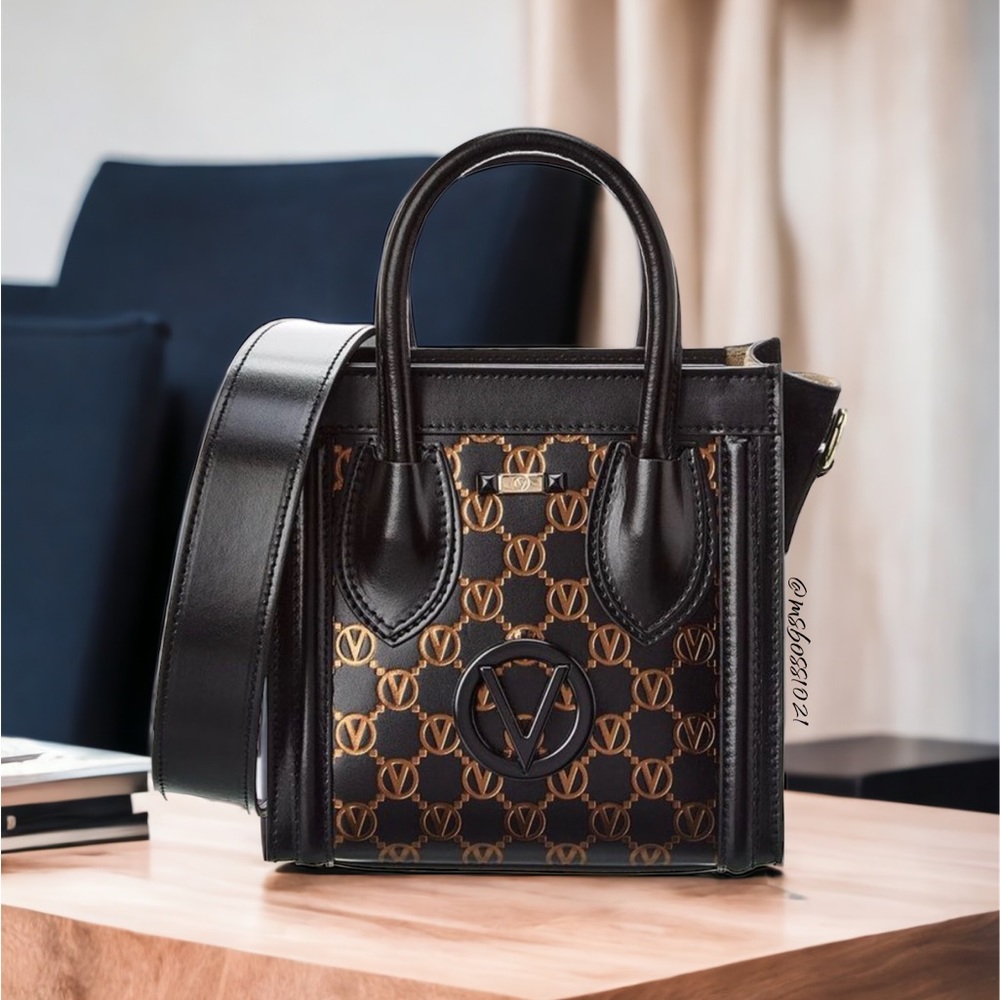 VALENTINO by Mario Valentino Eva Monogram Leather Tote in Black NWT